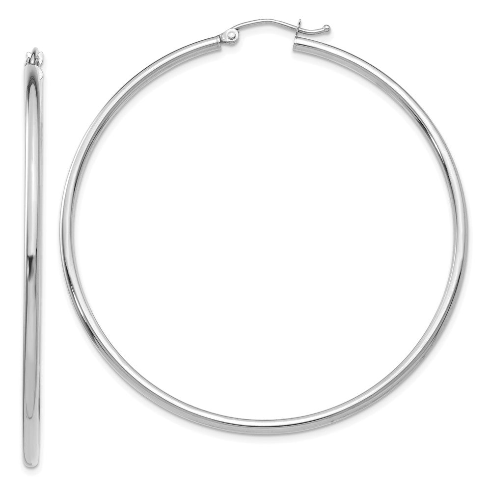 14K Weißgold Poliert 2x55mm Röhre Creolen