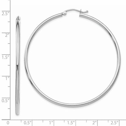 14K Weißgold Poliert 2x55mm Leicht Röhre Creolen