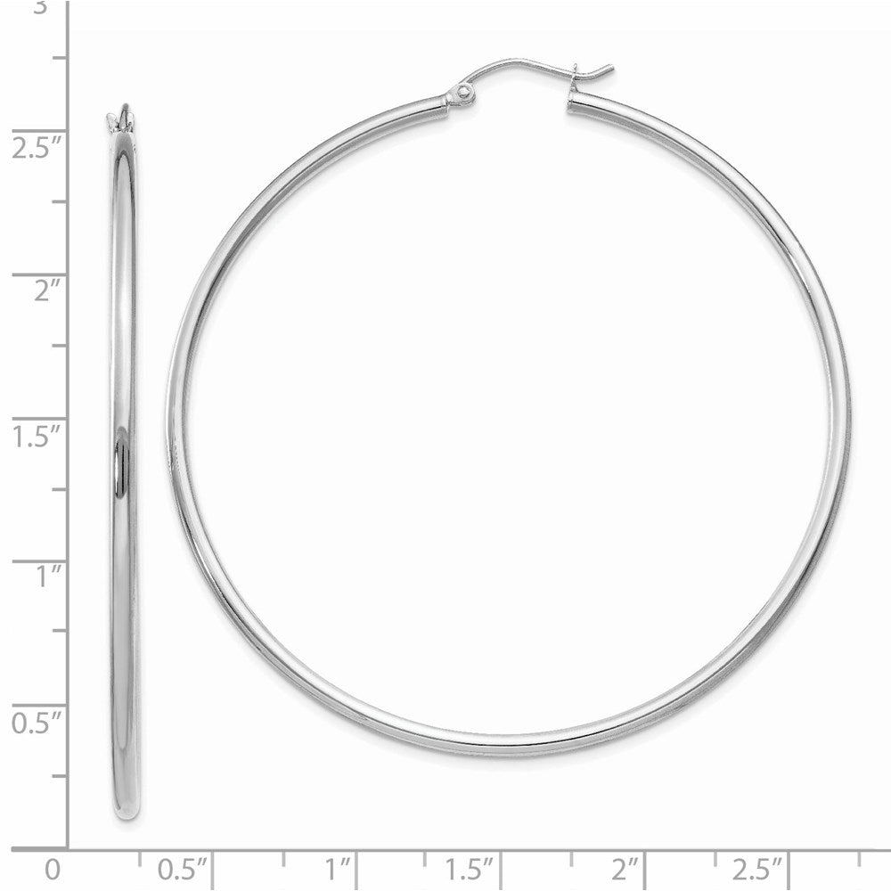 14K Weißgold Poliert 2x60mm Leicht Röhre Creolen