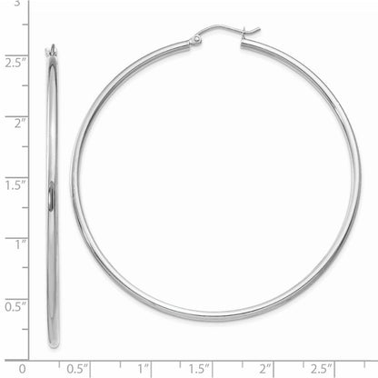 14K Weißgold Poliert 2x60mm Leicht Röhre Creolen