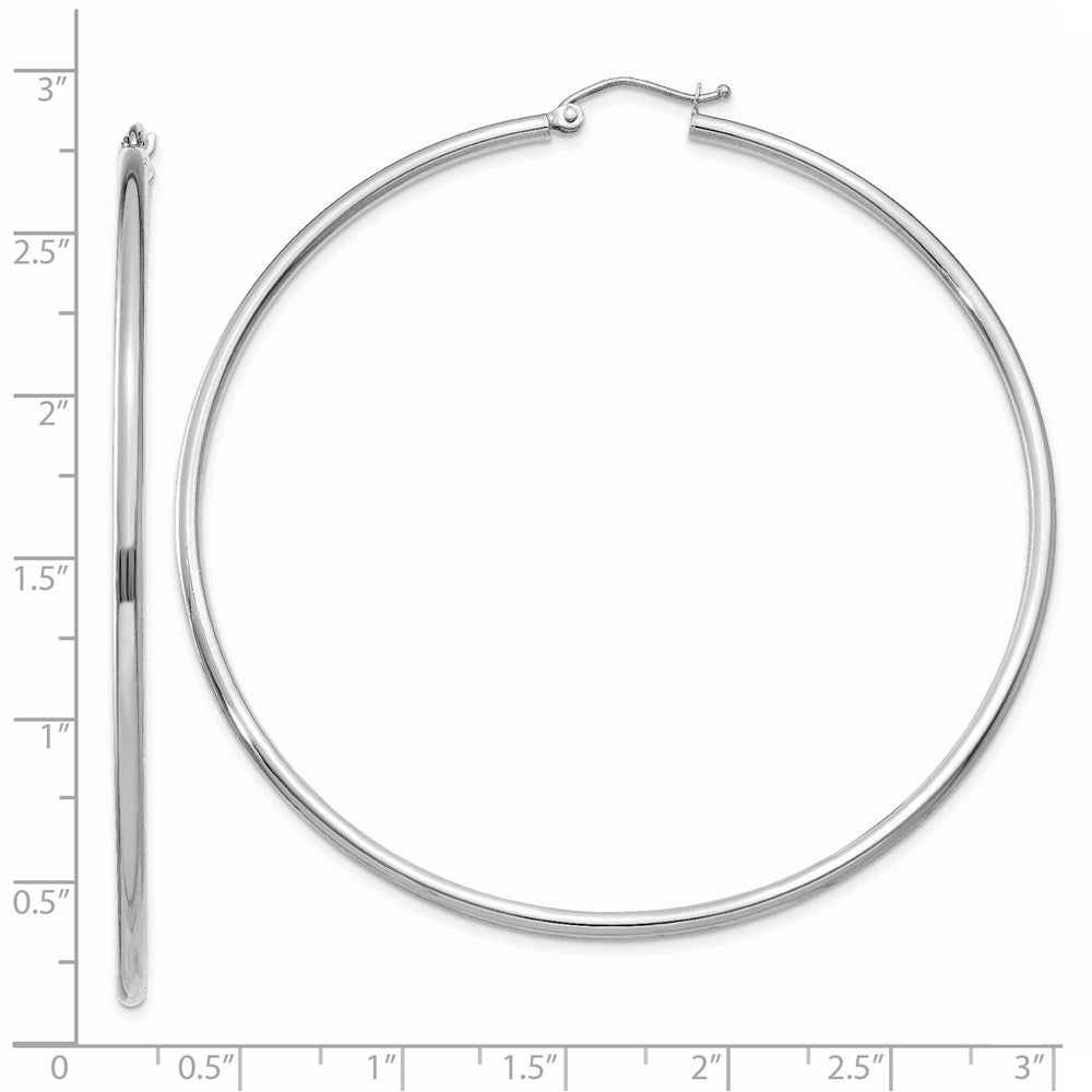 14K Weißgold Poliert 2x65mm Röhre Creolen