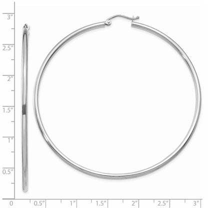 14K Weißgold Poliert 2x65mm Leicht Röhre Creolen