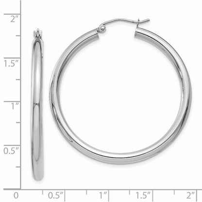 14K Weißgold Poliert 3mm Röhre Creolen