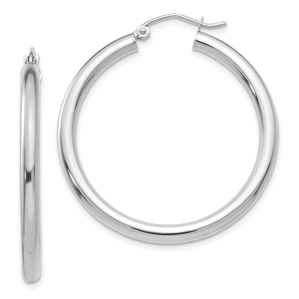 14K Weißgold Poliert 3mm Röhre Creolen