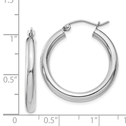 14K Weißgold Poliert 3mm Leicht Röhre Creolen