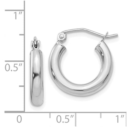 14K Weißgold Poliert 3mm Röhre Creolen