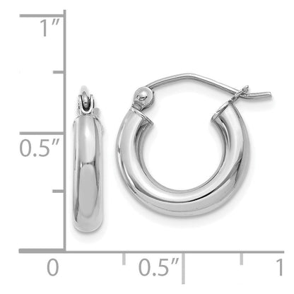 14K Weißgold Poliert 3mm Röhre Creolen