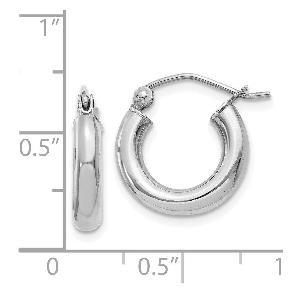14K Weißgold Poliert 3mm Leicht Röhre Creolen