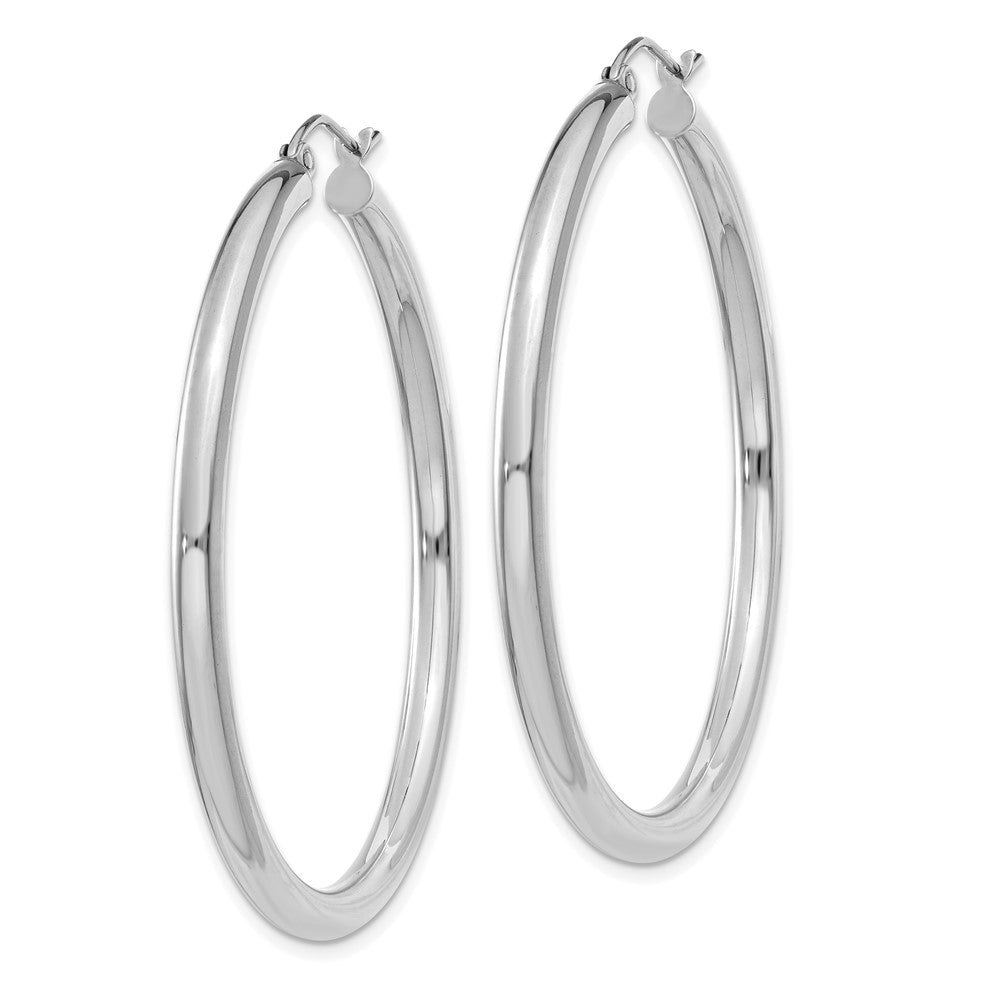14K Weißgold Poliert 3mm Leicht Röhre Creolen