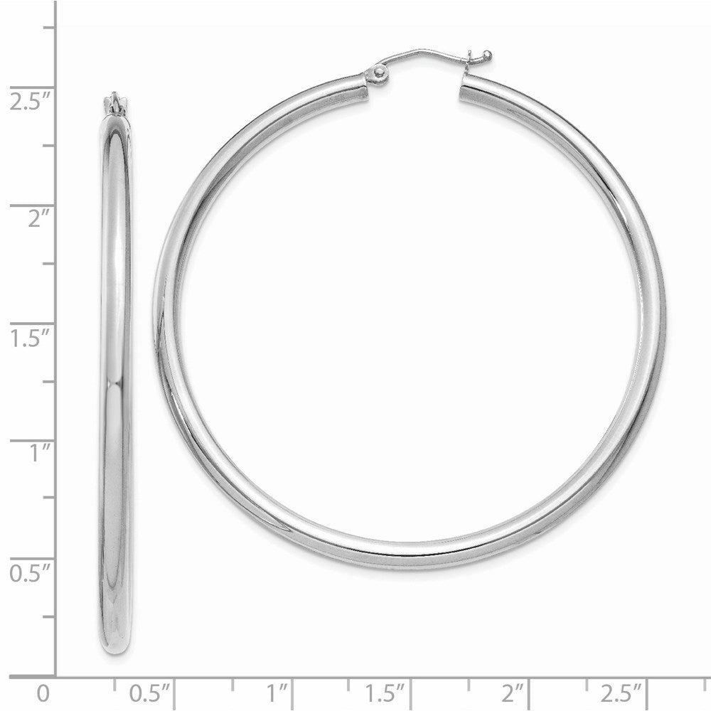 14K Weißgold Poliert 3mm Leicht Röhre Creolen