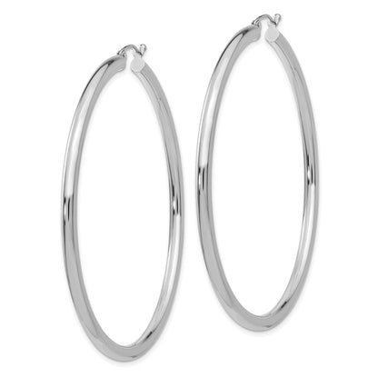 14K Weißgold Poliert 3mm Leicht Röhre Creolen
