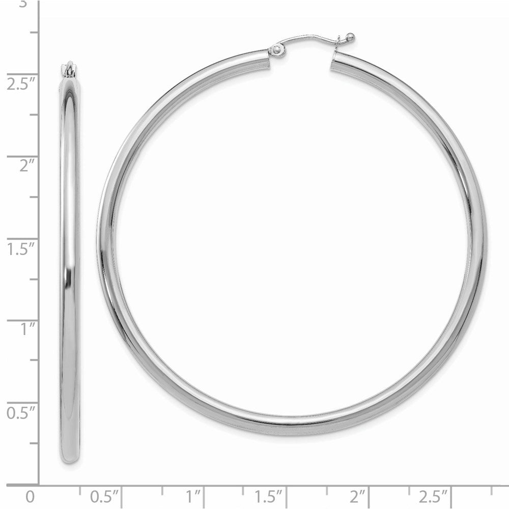 14K Weißgold Poliert 3mm Leicht Röhre Creolen