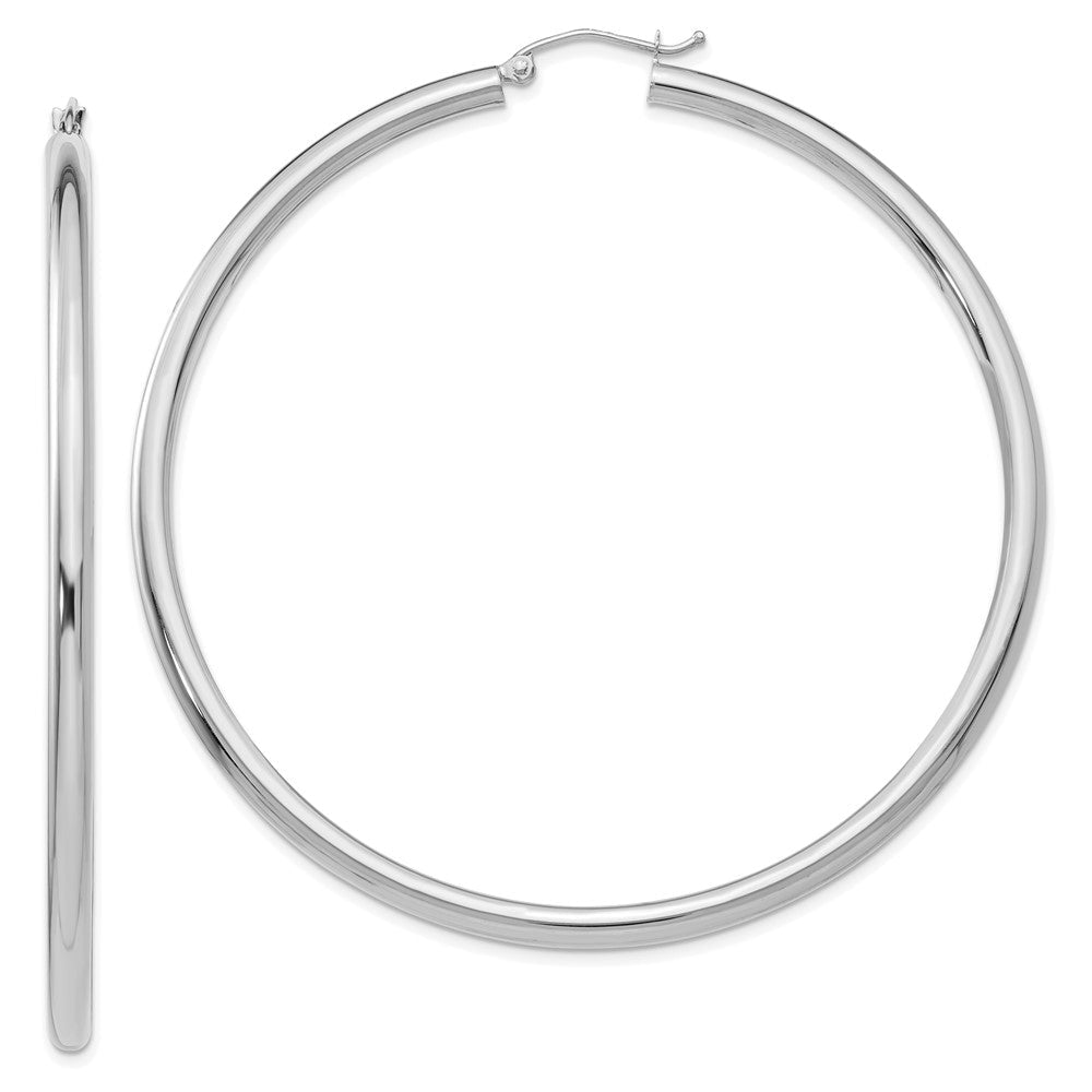 14K Weißgold Poliert 3mm Leicht Röhre Creolen