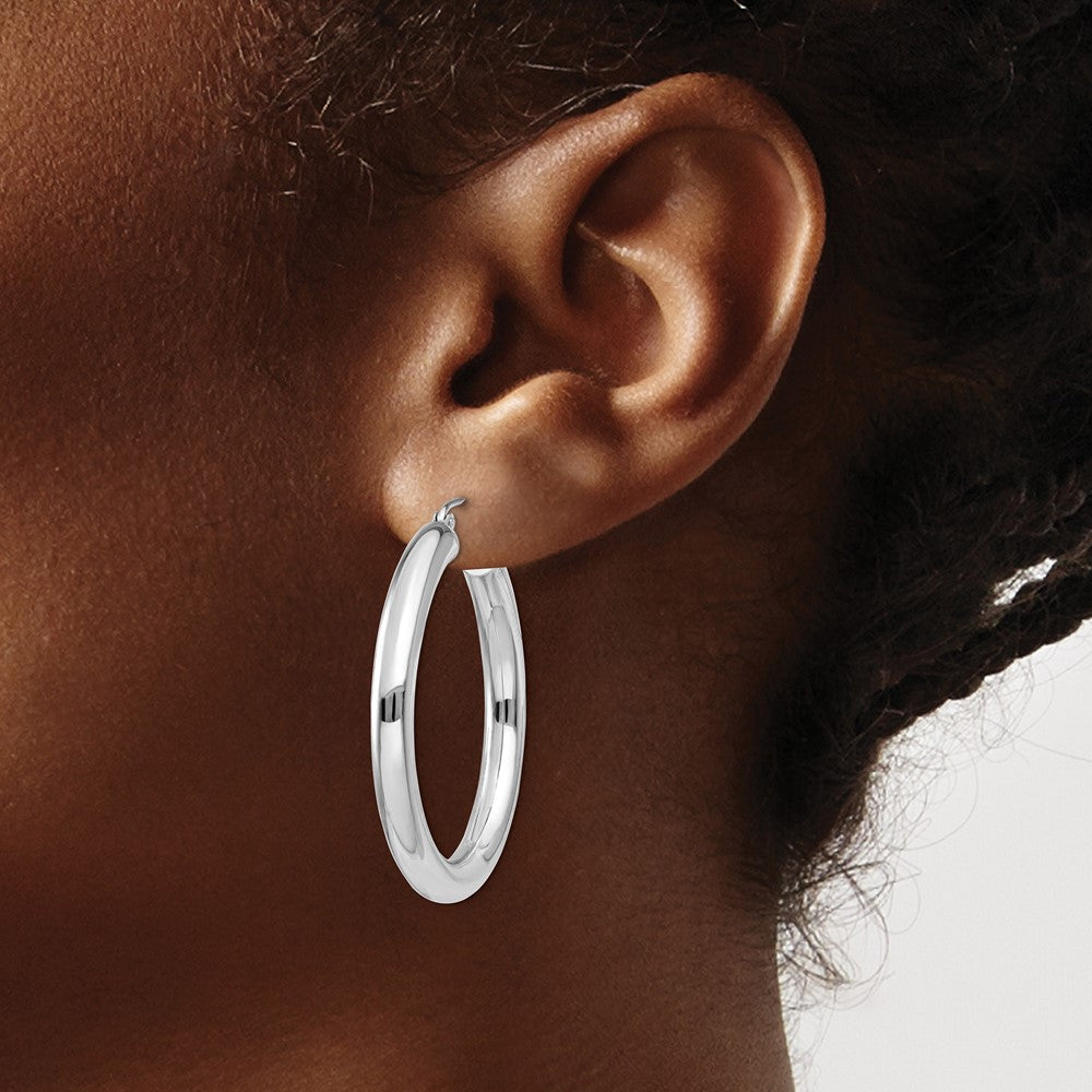14K Weißgold Poliert 4mm Röhre Creolen