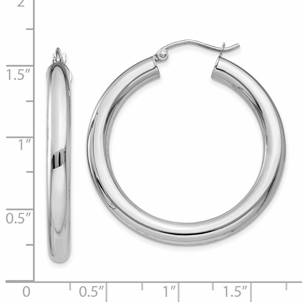 14K Weißgold Poliert 4mm Leicht Röhre Creolen
