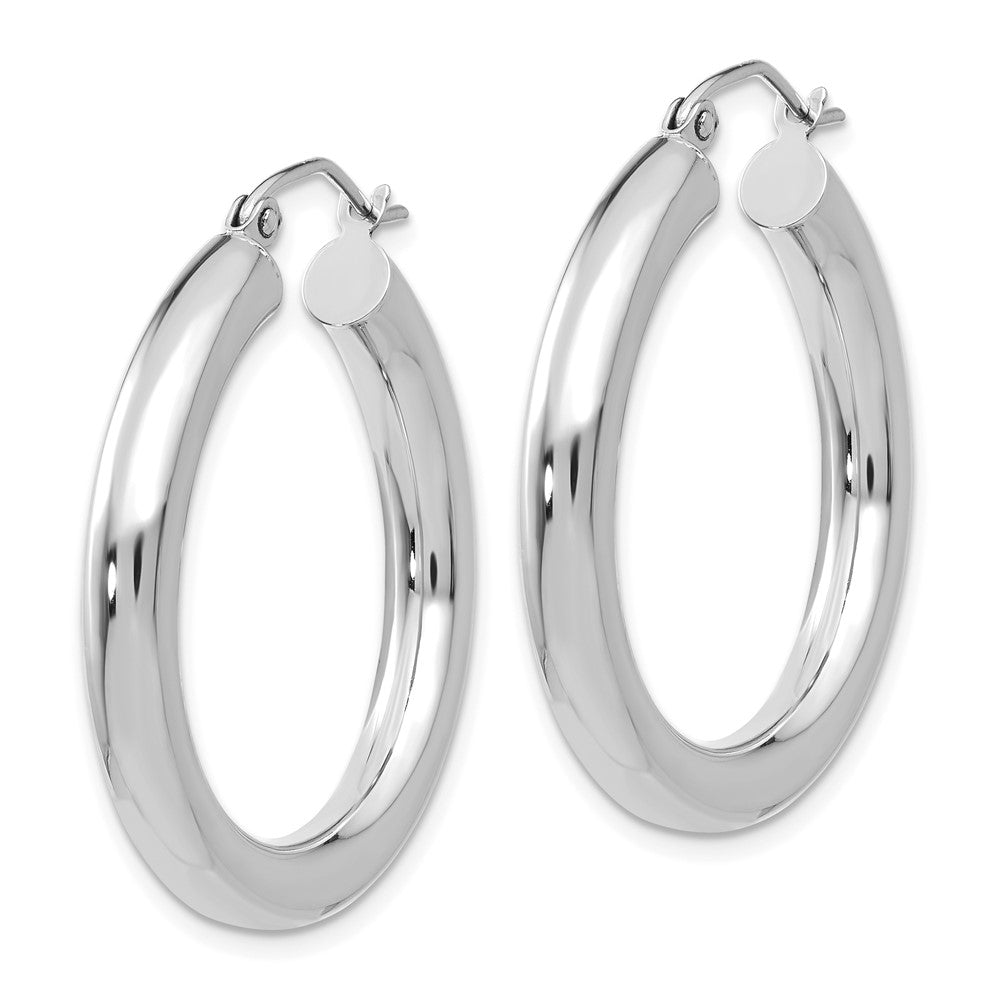 14K Weißgold Poliert 4mm Röhre Creolen