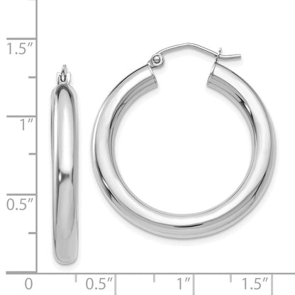 14K Weißgold Poliert 4mm Röhre Creolen