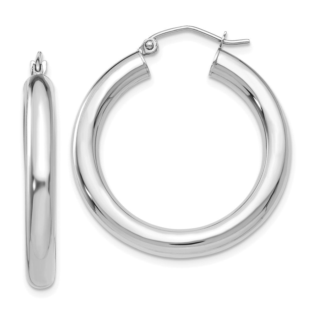 14K Weißgold Poliert 4mm Röhre Creolen