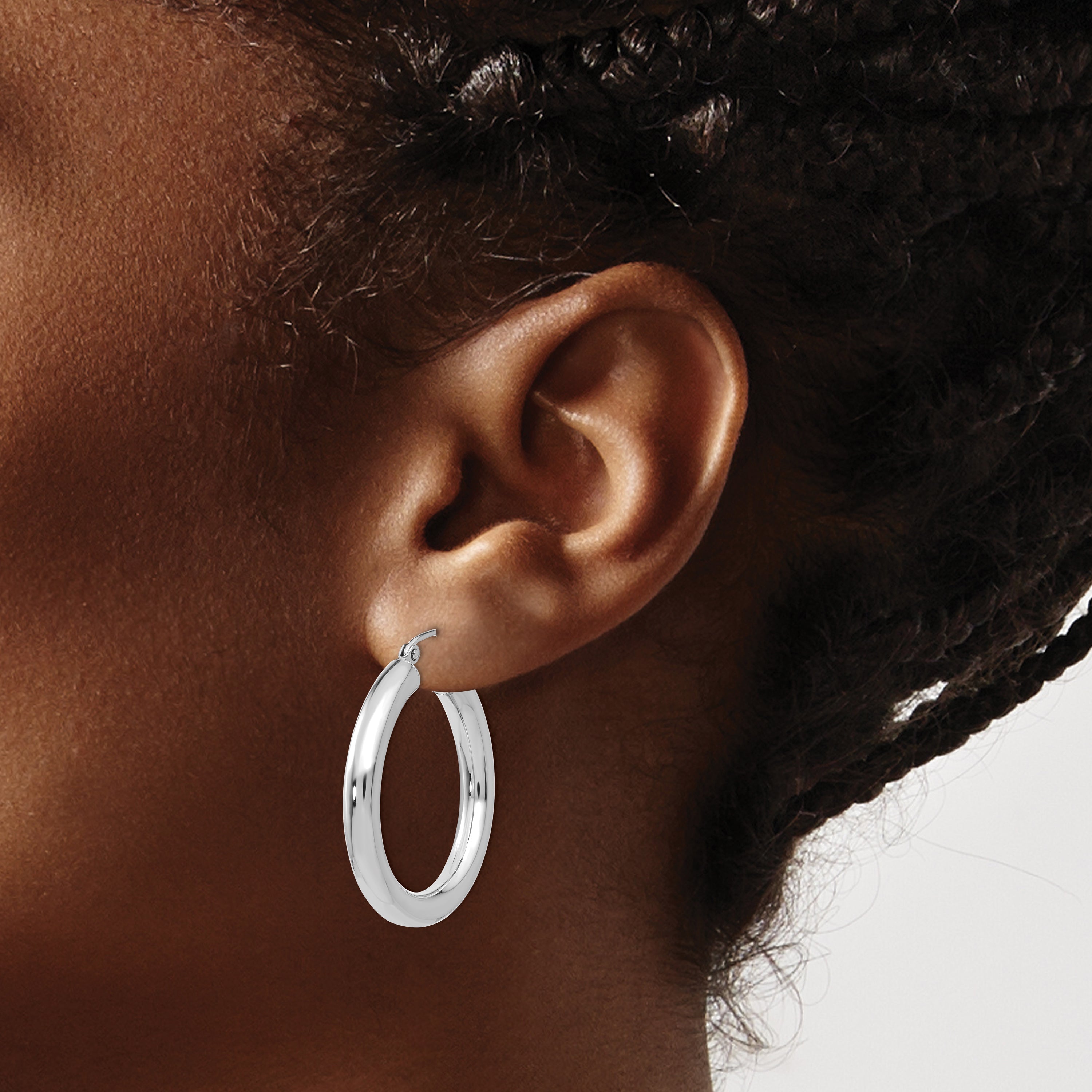 14K Weißgold Poliert 4mm Leicht Röhre Creolen