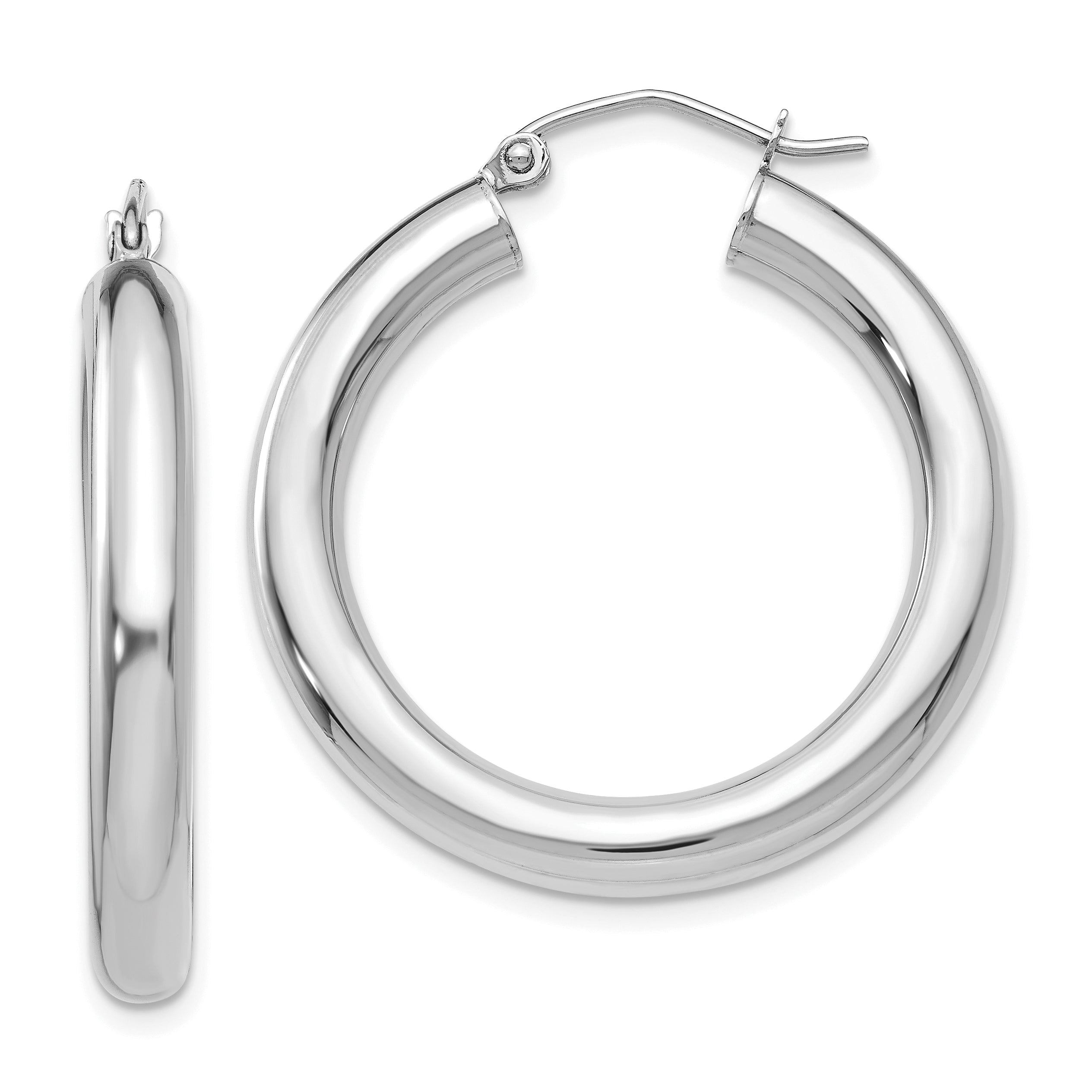 14K Weißgold Poliert 4mm Leicht Röhre Creolen