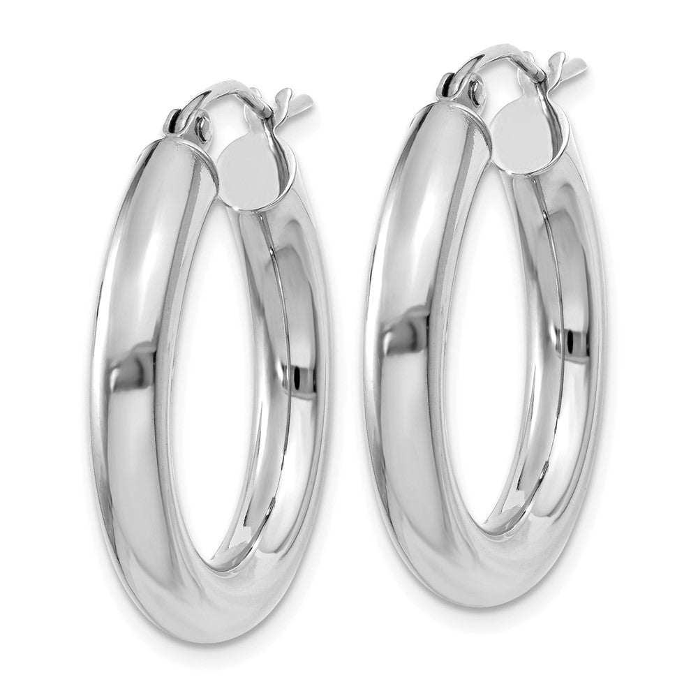 14K Weißgold Poliert 4mm Leicht Röhre Creolen