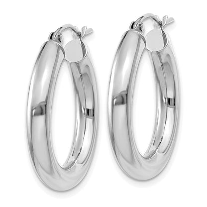 14K Weißgold Poliert 4mm Leicht Röhre Creolen
