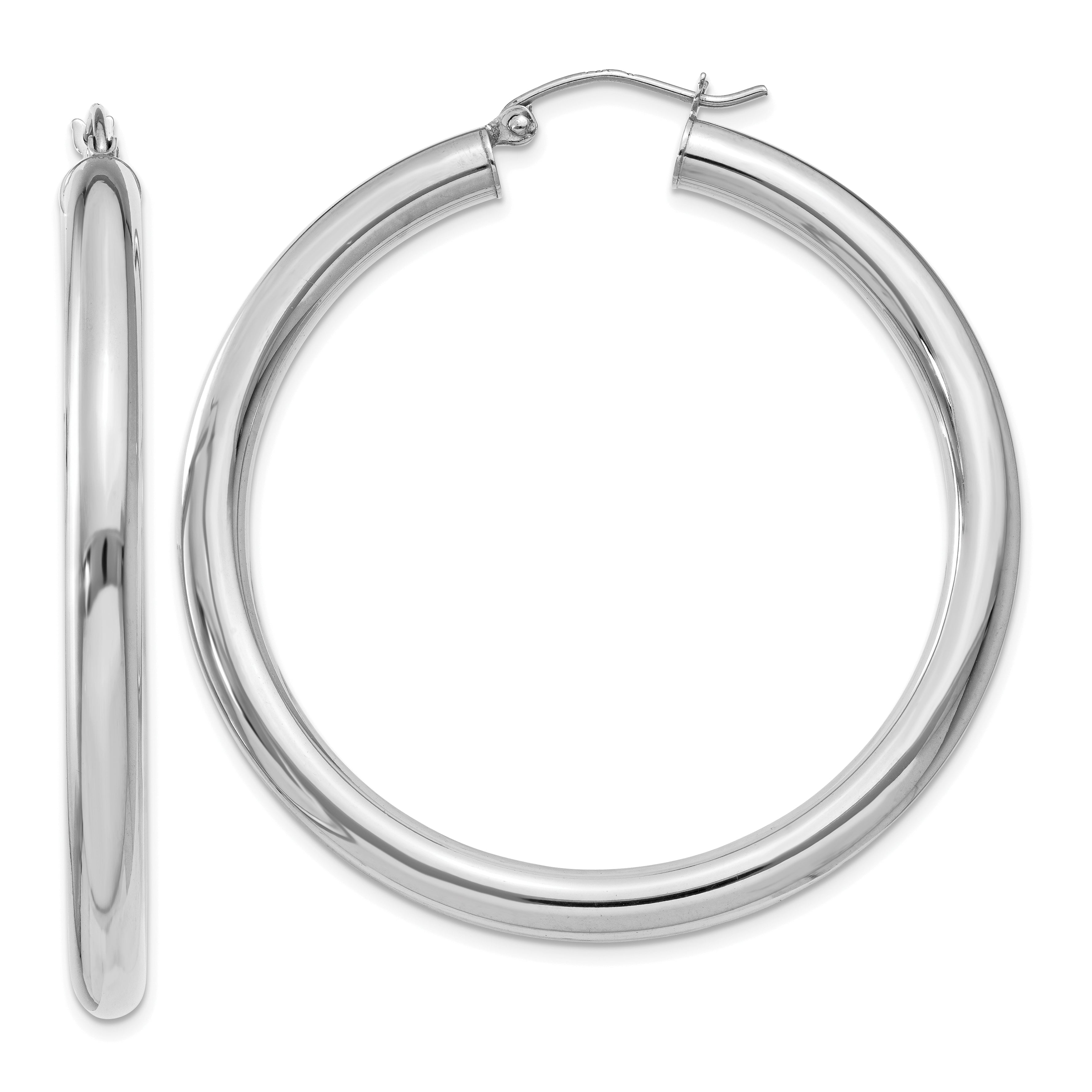 14K Weißgold Poliert 4mm Leicht Röhre Creolen