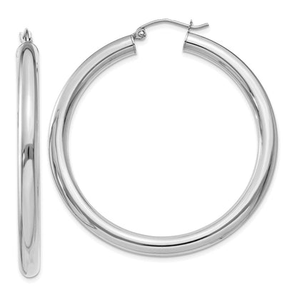 14K Weißgold Poliert 4mm Röhre Creolen