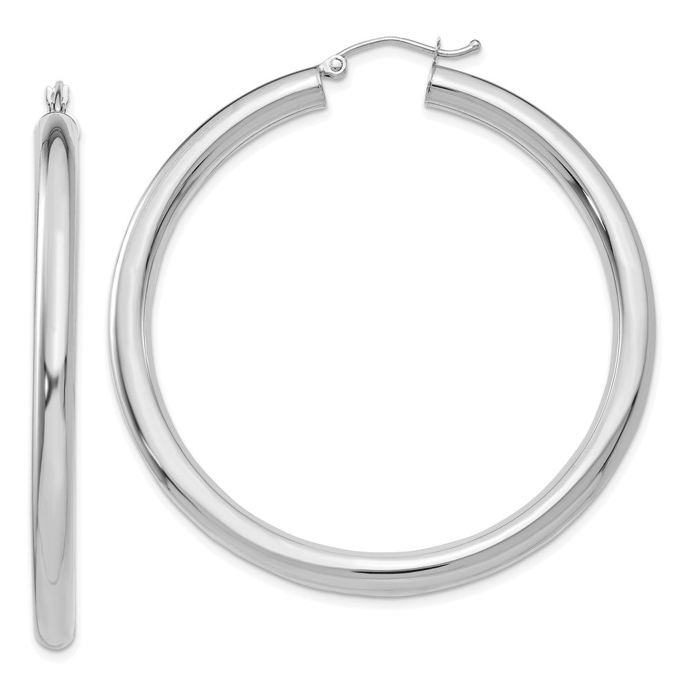14K Weißgold Poliert 4mm Röhre Creolen