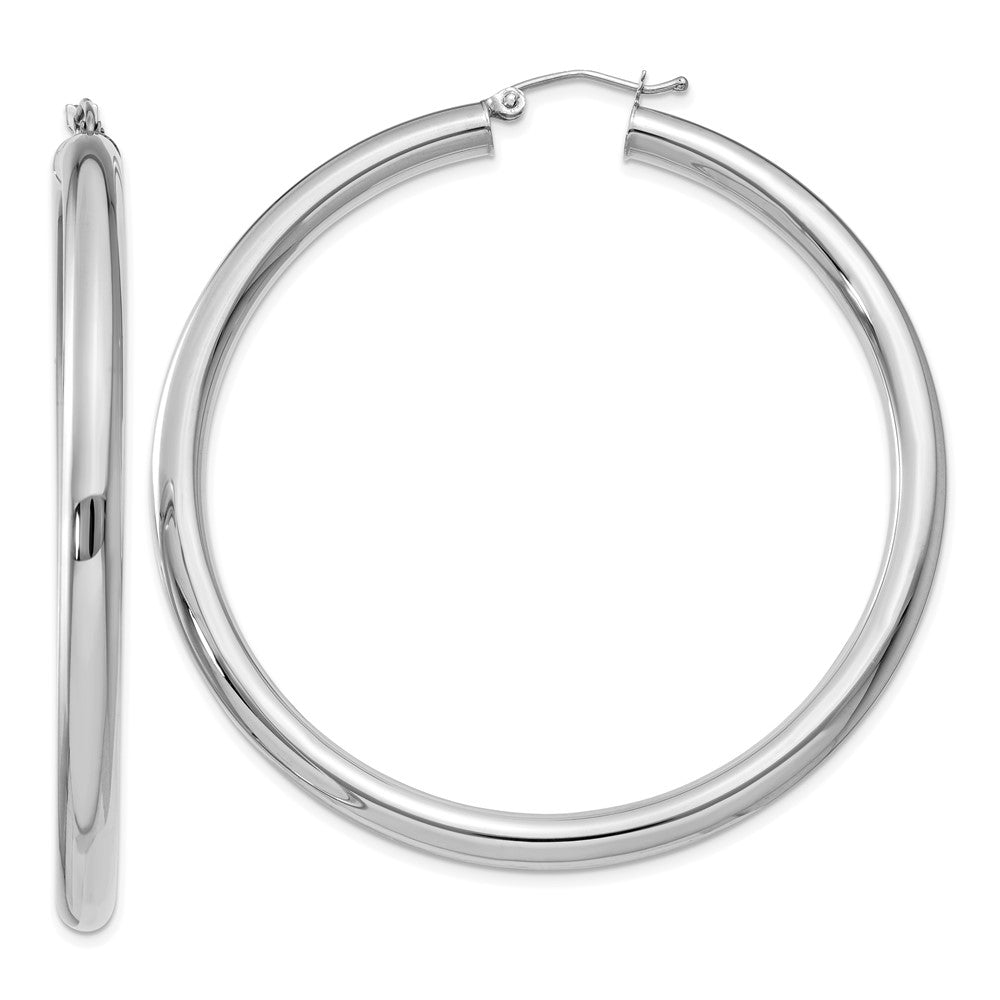 14K Weißgold Poliert 4mm Röhre Creolen