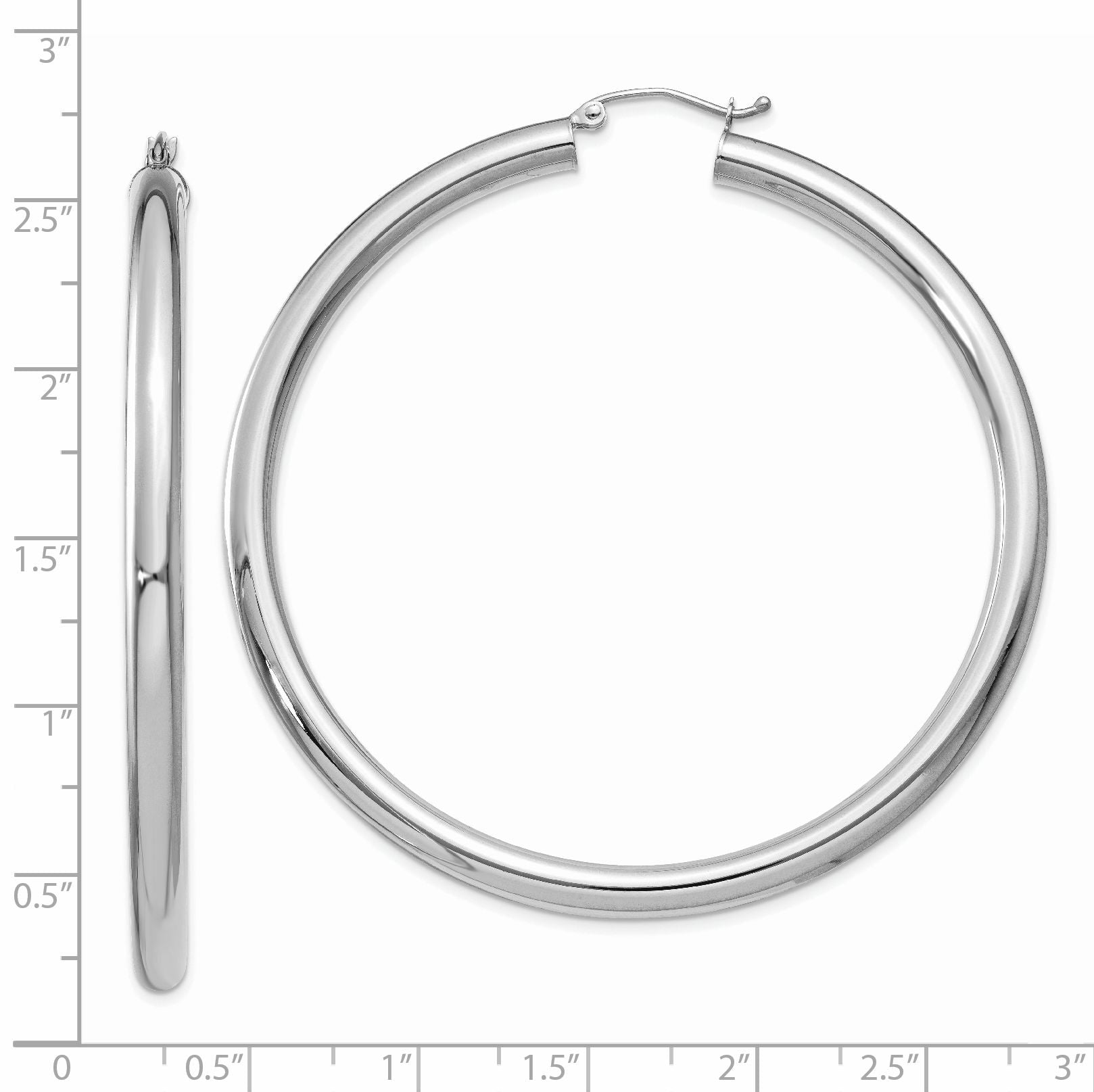 14K Weißgold Poliert 4mm Leicht Röhre Creolen