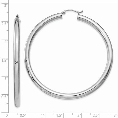 14K Weißgold Poliert 4mm Leicht Röhre Creolen