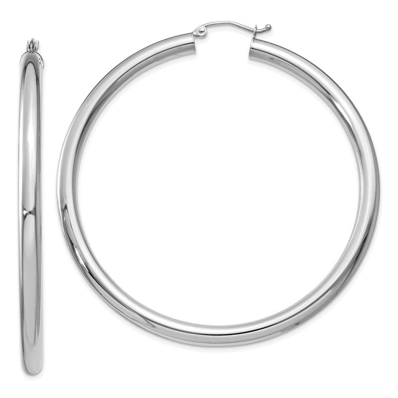14K Weißgold Poliert 4mm Leicht Röhre Creolen