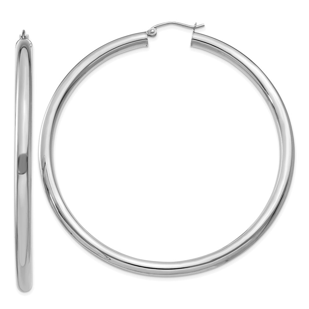 14K Weißgold Poliert 4mm Röhre Creolen