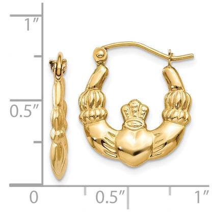 14K Gelbgold Poliert Claddagh Creolen