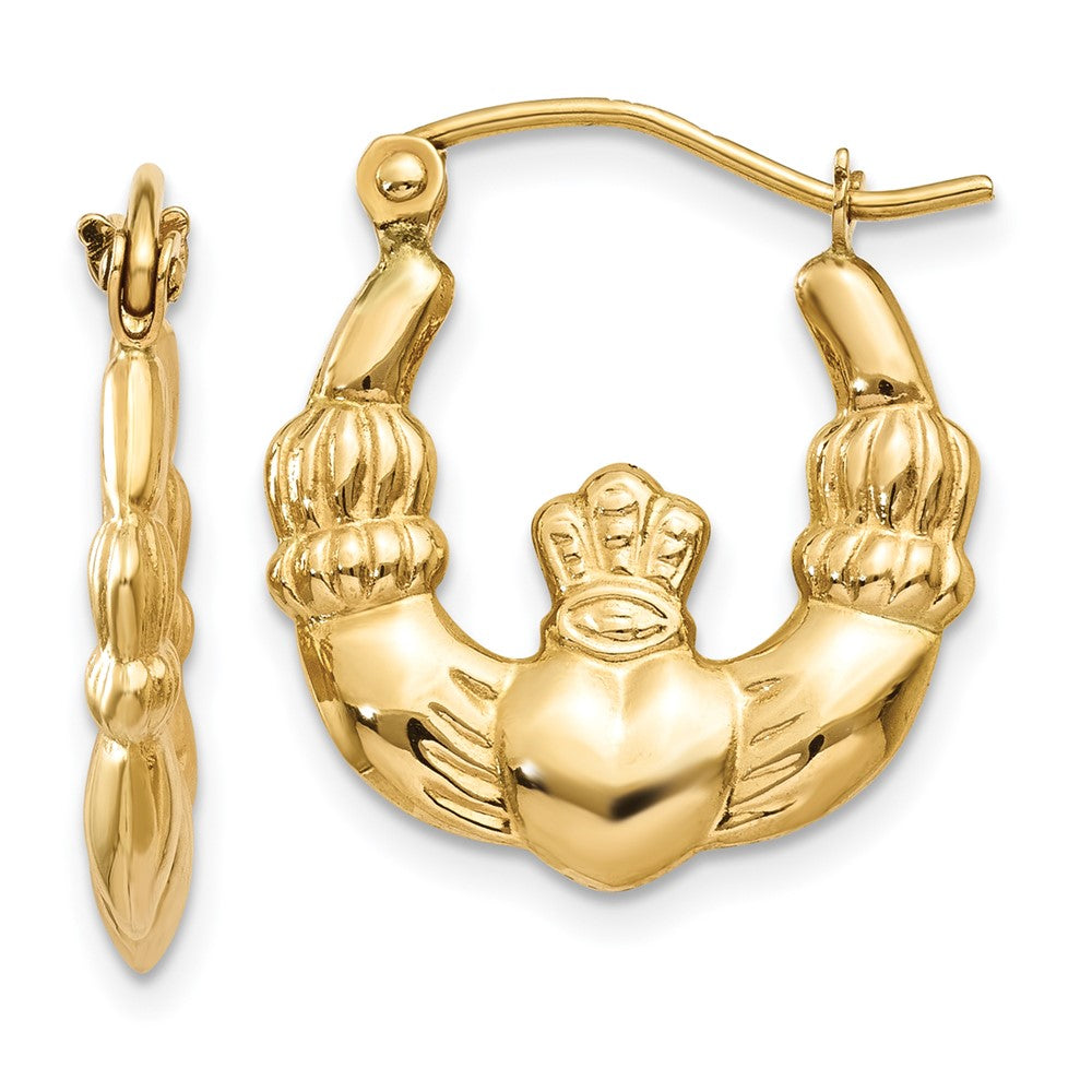 14K Gelbgold Poliert Claddagh Creolen