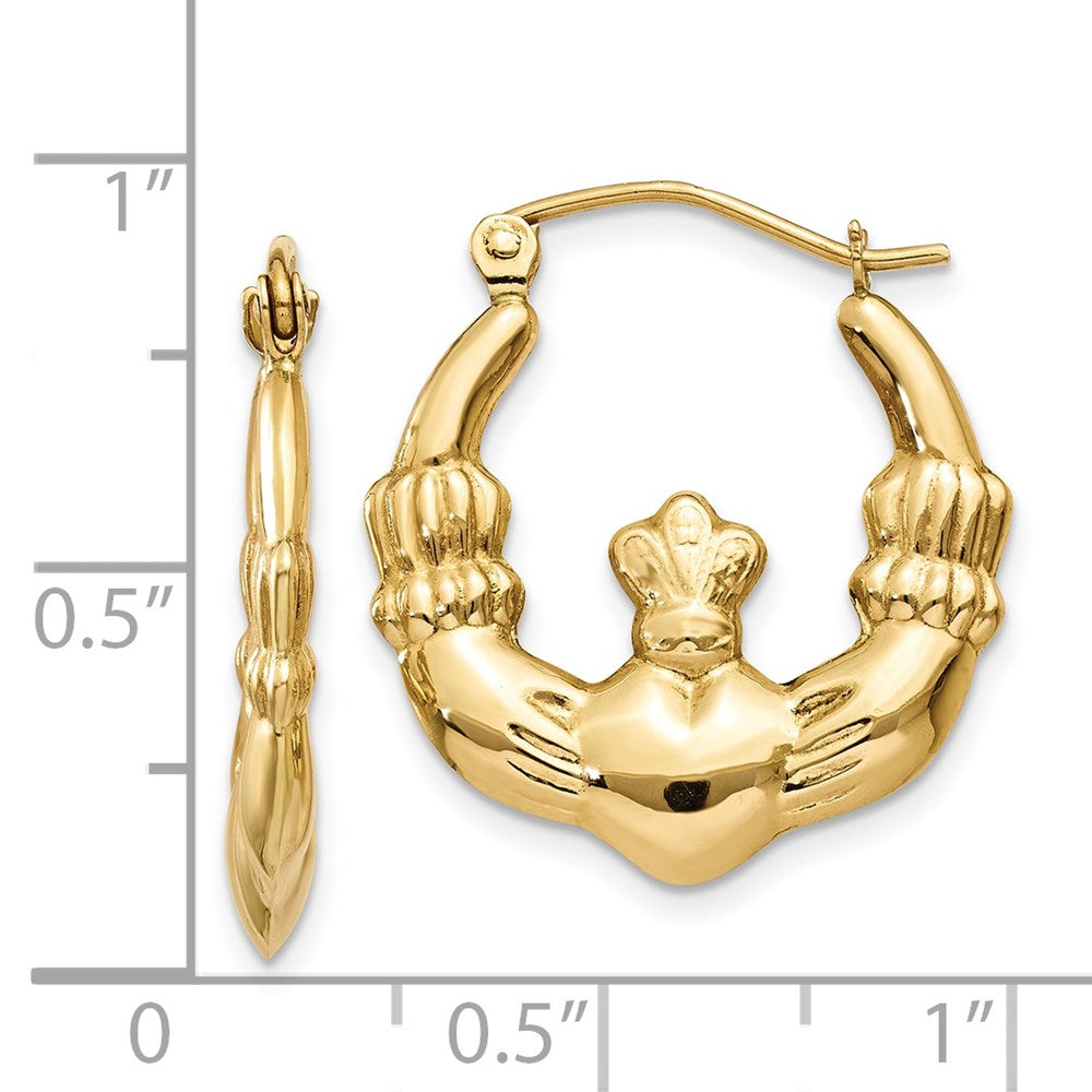 14K Gelbgold Poliert Claddagh Creolen