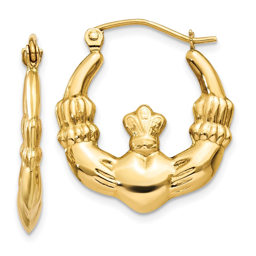 14K Gelbgold Poliert Claddagh Creolen