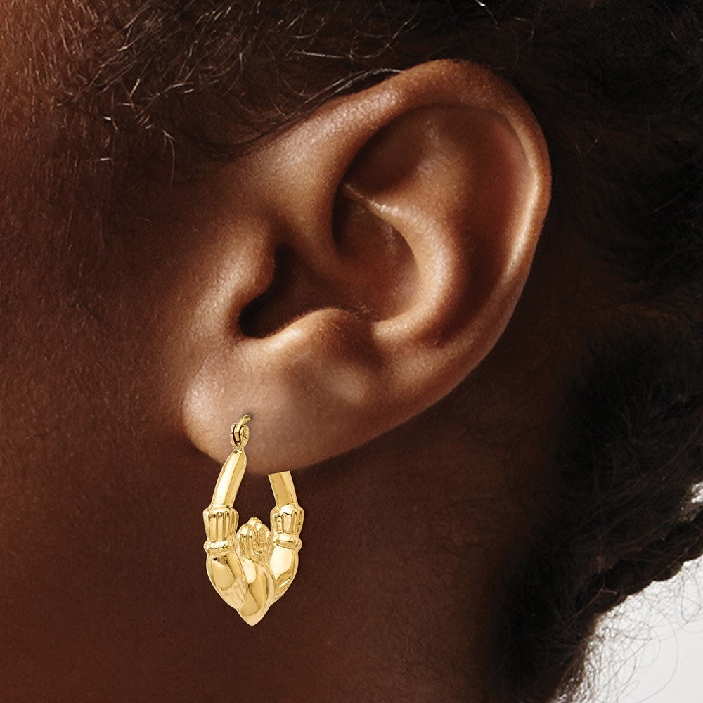 14K Gelbgold Poliert Claddagh Creolen