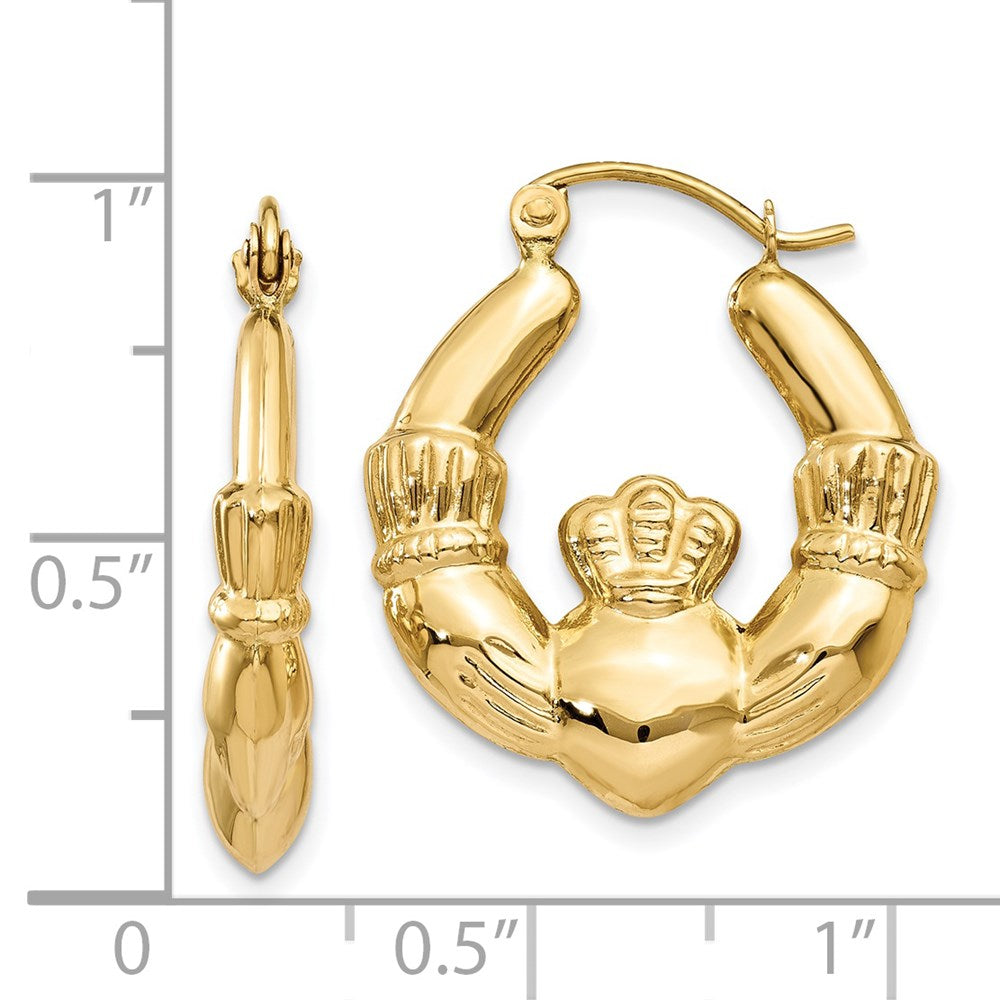 14K Gelbgold Poliert Claddagh Creolen