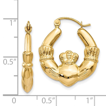 14K Gelbgold Poliert Claddagh Creolen