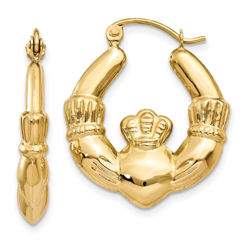 14K Gelbgold Poliert Claddagh Creolen