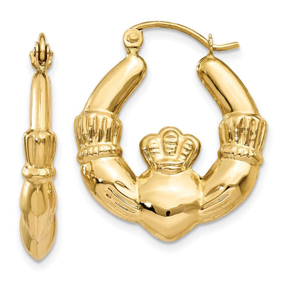 14K Gelbgold Poliert Claddagh Creolen