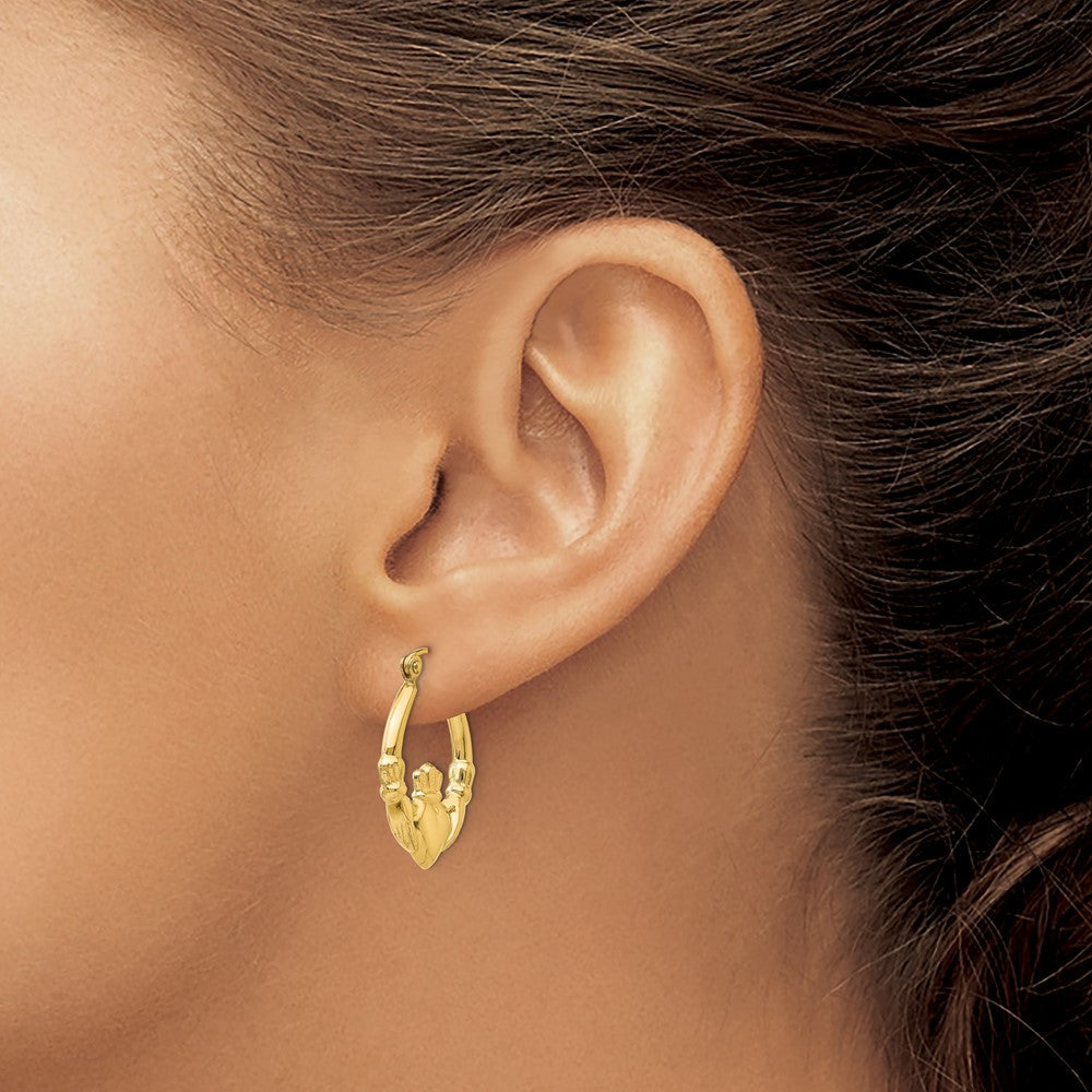 14K Gelbgold Poliert Claddagh Creolen