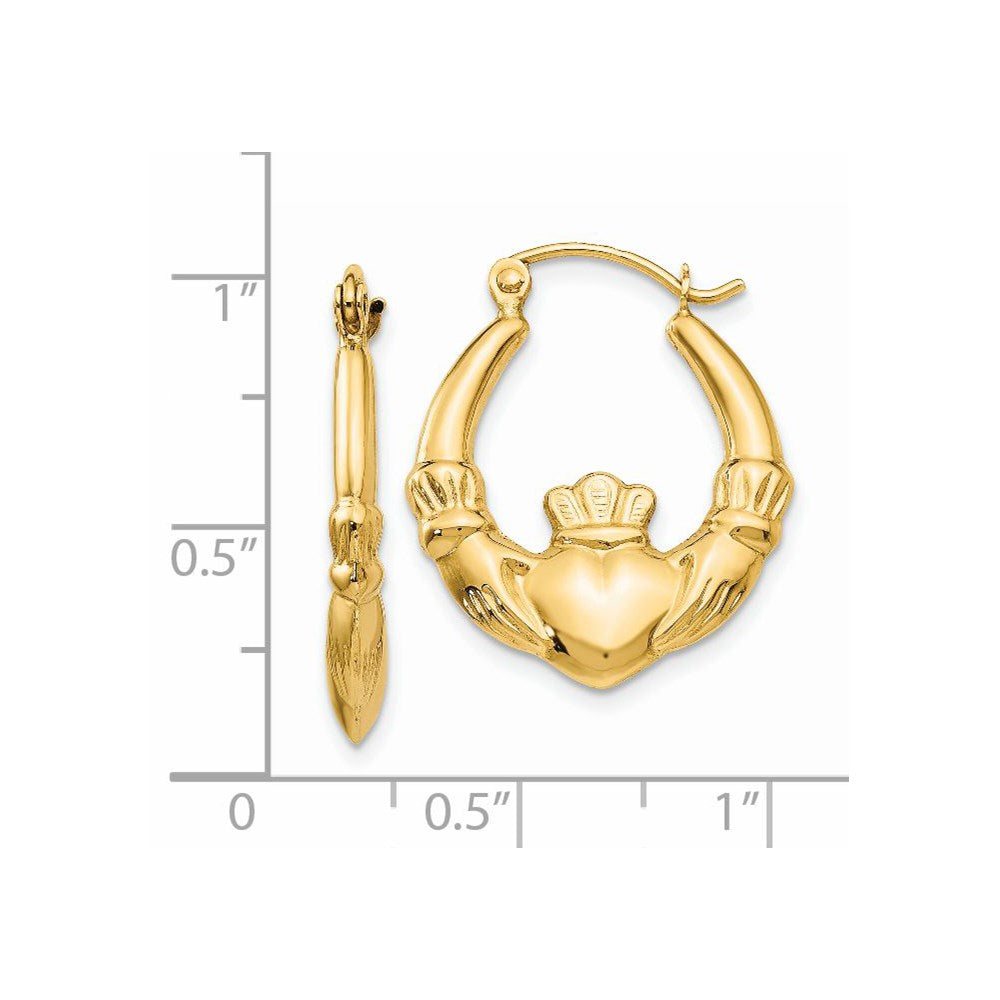 14K Gelbgold Poliert Claddagh Creolen