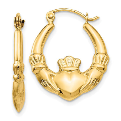 14K Gelbgold Poliert Claddagh Creolen