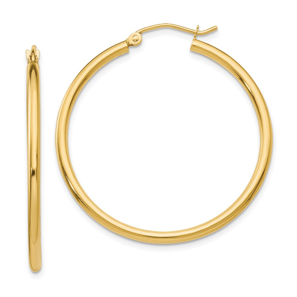 14K Gelbgold Poliert 2x35mm Röhre Creolen