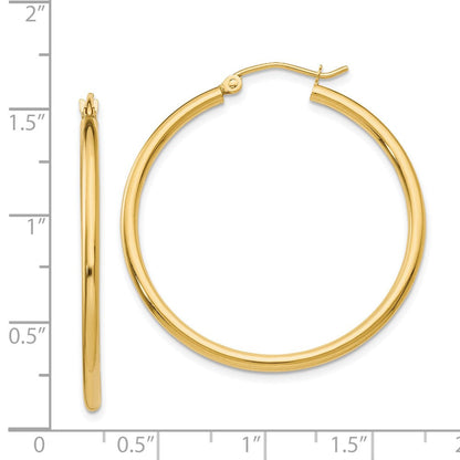 14K Gelbgold Poliert 2x35mm Leicht Röhre Creolen