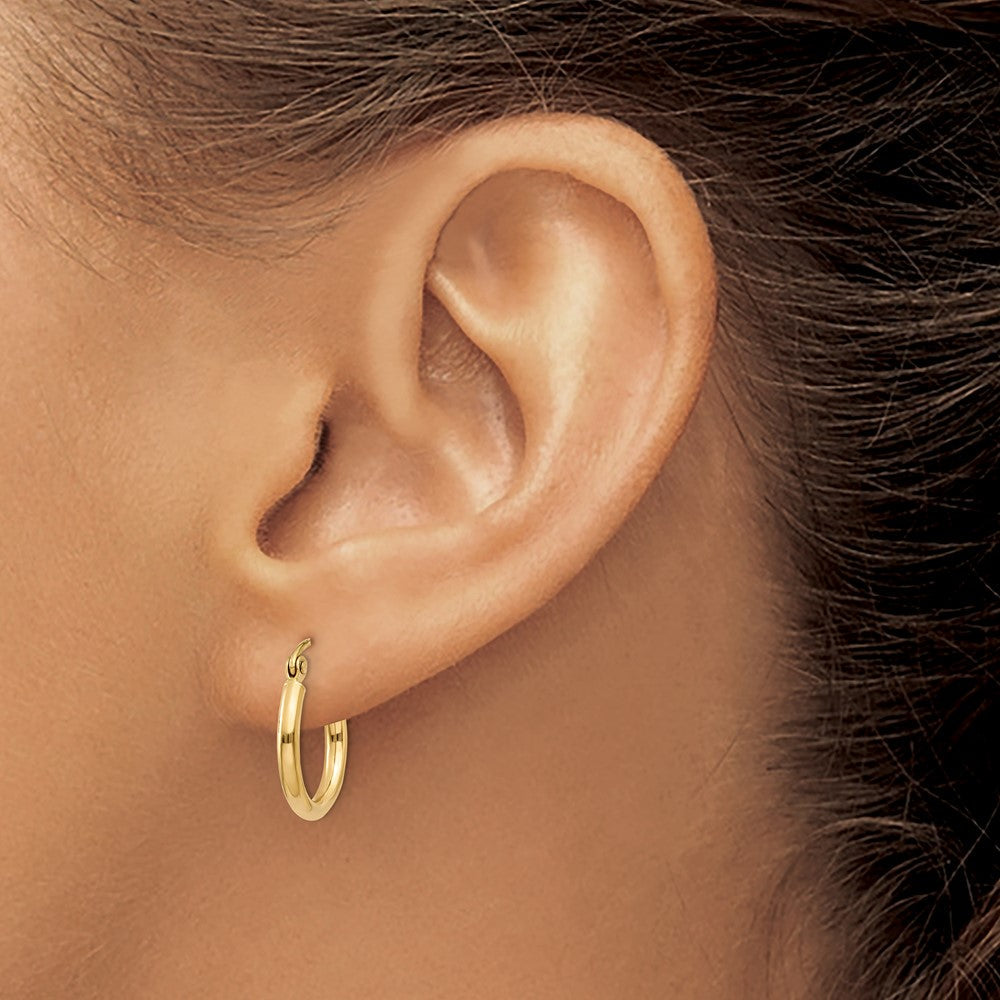 14K Gelbgold Poliert 2x15mm Leicht Röhre Creolen