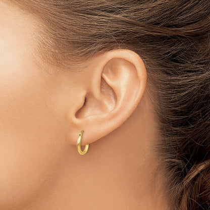 14K Gelbgold Poliert 2x12mm Leicht Röhre Creolen
